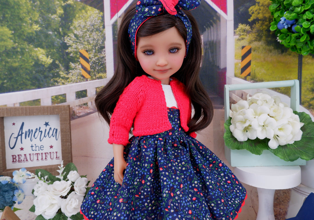 Blue Fields - dress and sweater with shoes for Ruby Red Fashion Friends doll