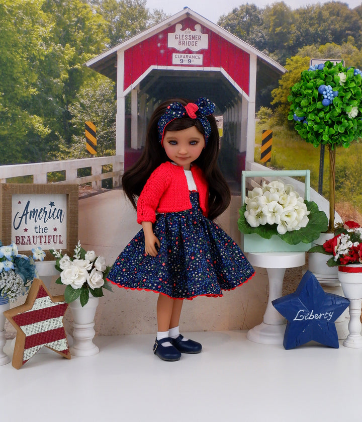 Blue Fields - dress and sweater with shoes for Ruby Red Fashion Friends doll