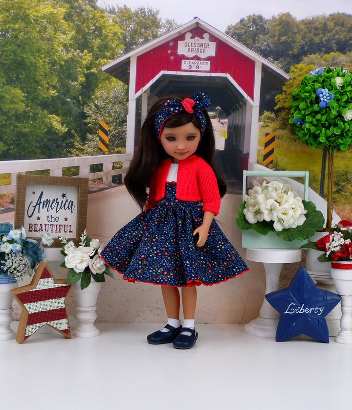 Blue Fields - dress and sweater with shoes for Ruby Red Fashion Friends doll