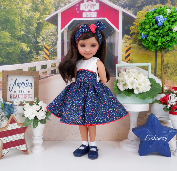 Blue Fields - dress and sweater with shoes for Ruby Red Fashion Friends doll