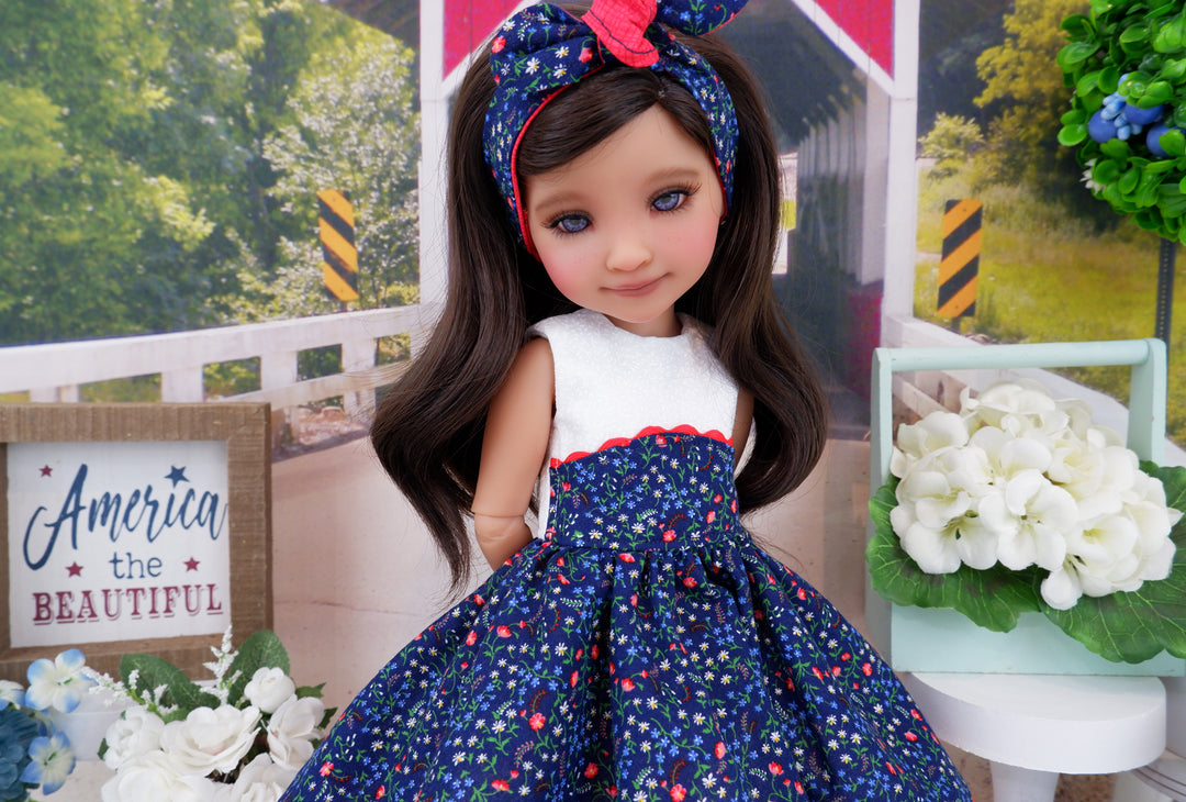 Blue Fields - dress and sweater with shoes for Ruby Red Fashion Friends doll