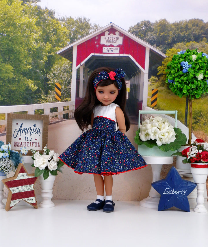 Blue Fields - dress and sweater with shoes for Ruby Red Fashion Friends doll