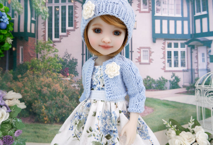 Blue Hydrangeas - dress, sweater with shoes for Ruby Red Fashion Friends doll