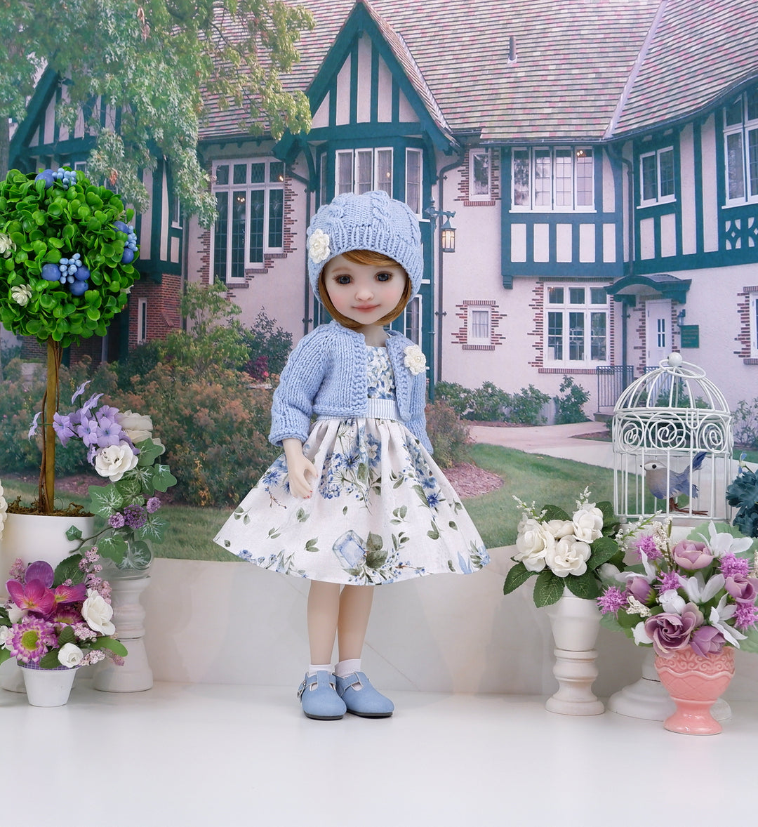 Blue Hydrangeas - dress, sweater with shoes for Ruby Red Fashion Friends doll