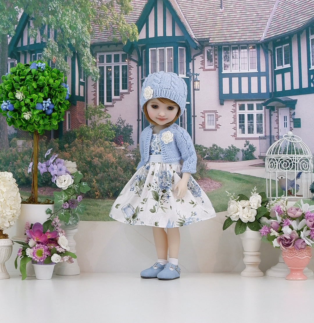 Blue Hydrangeas - dress, sweater with shoes for Ruby Red Fashion Friends doll