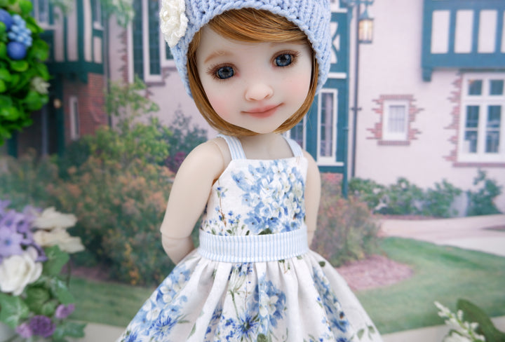 Blue Hydrangeas - dress, sweater with shoes for Ruby Red Fashion Friends doll