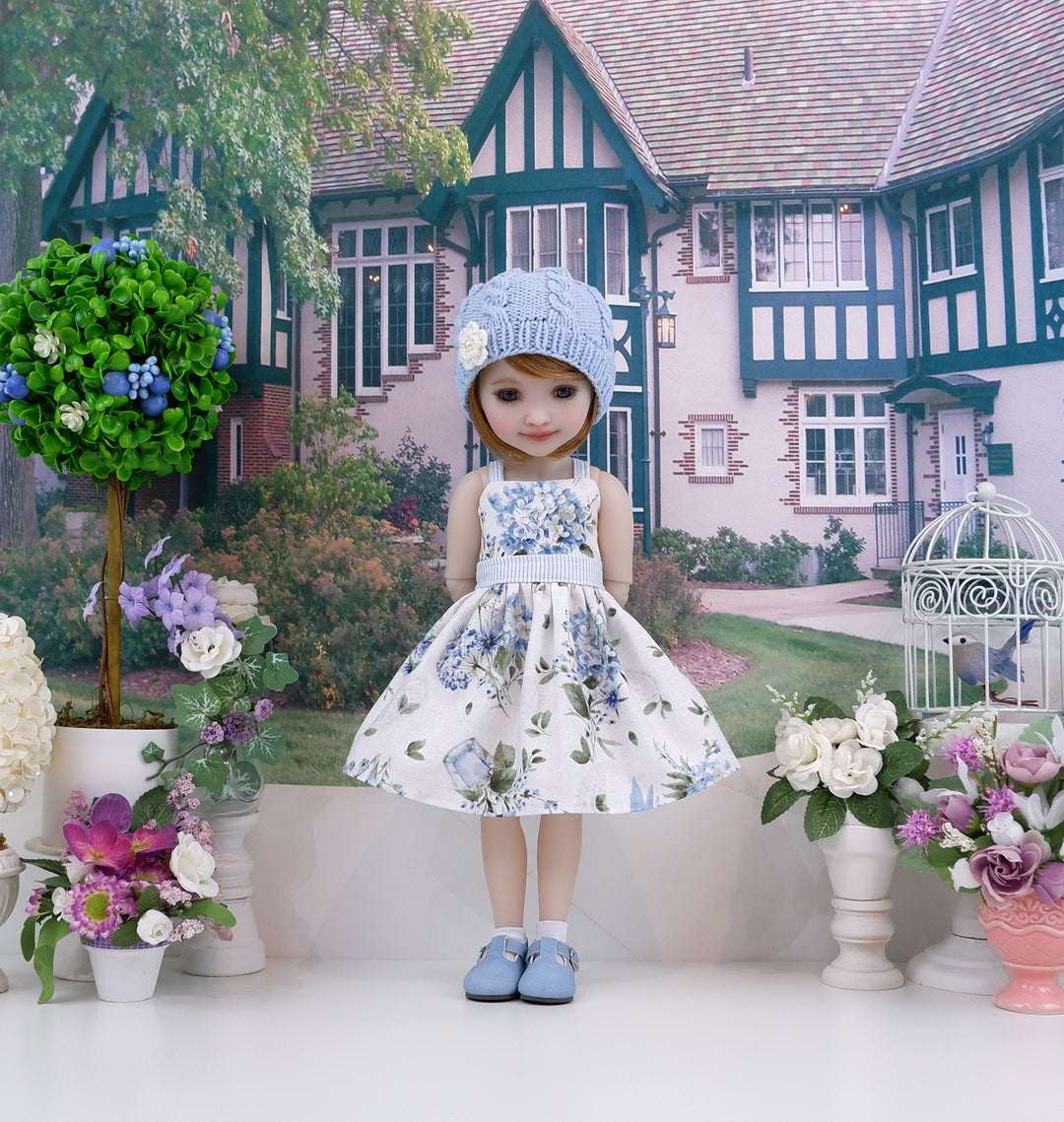 Blue Hydrangeas - dress, sweater with shoes for Ruby Red Fashion Friends doll