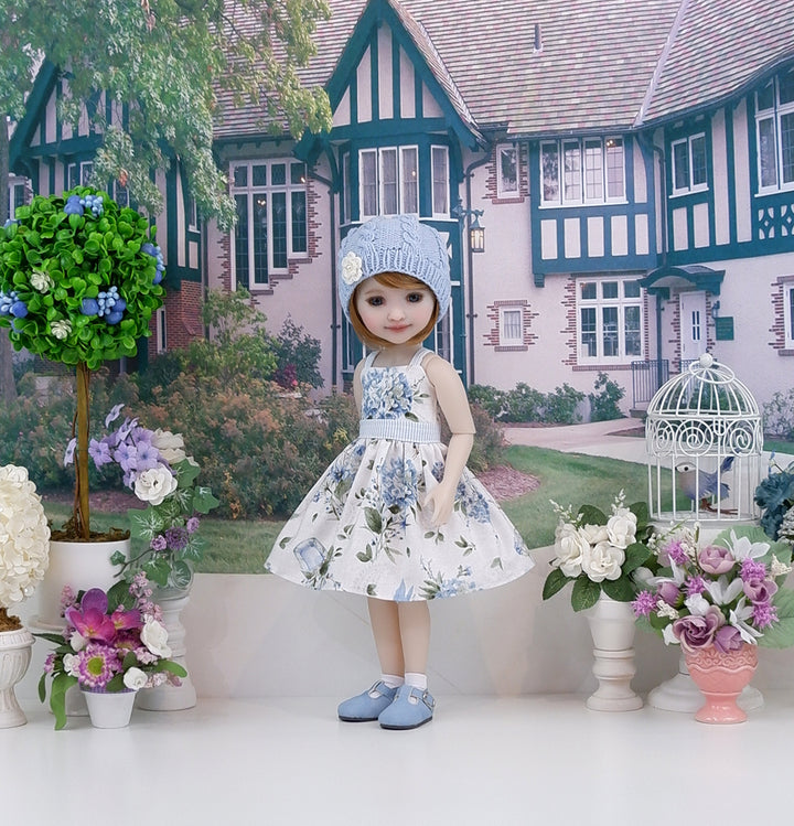 Blue Hydrangeas - dress, sweater with shoes for Ruby Red Fashion Friends doll