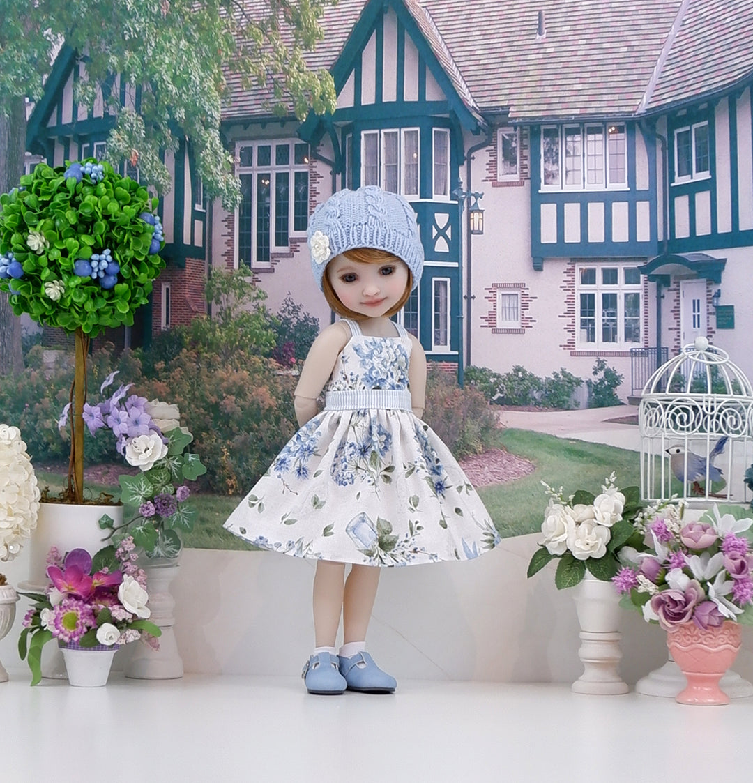 Blue Hydrangeas - dress, sweater with shoes for Ruby Red Fashion Friends doll