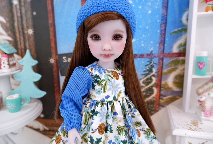 Blue Poinsettia - dress ensemble with boots for Ruby Red Fashion Friends doll