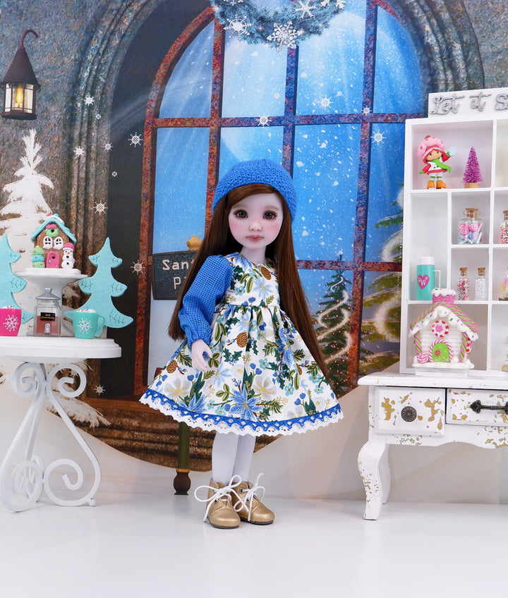 Blue Poinsettia - dress ensemble with boots for Ruby Red Fashion Friends doll