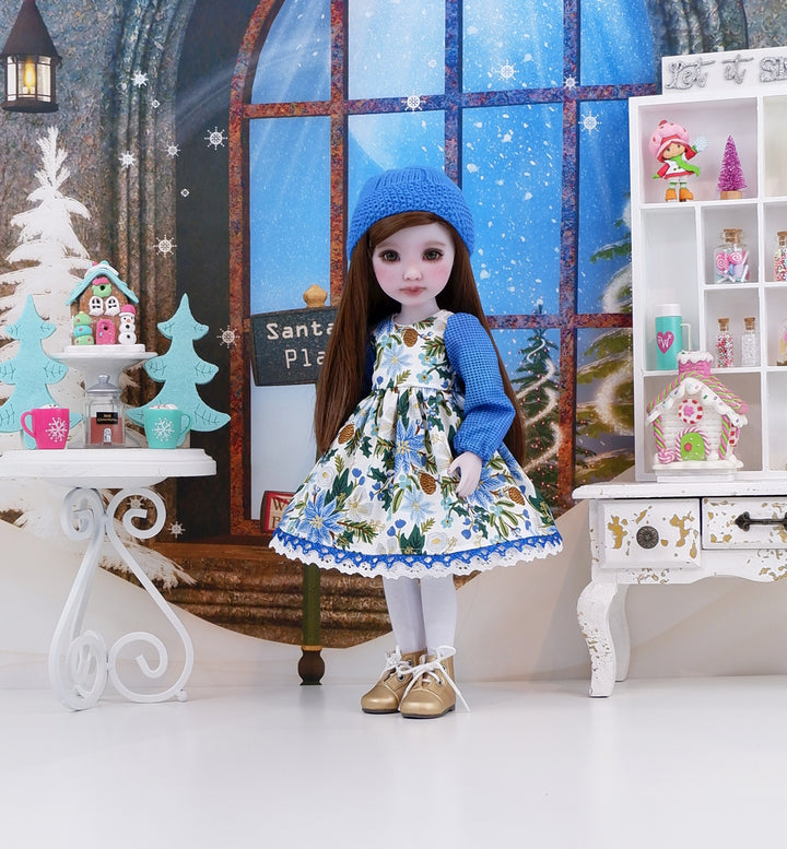 Blue Poinsettia - dress ensemble with boots for Ruby Red Fashion Friends doll