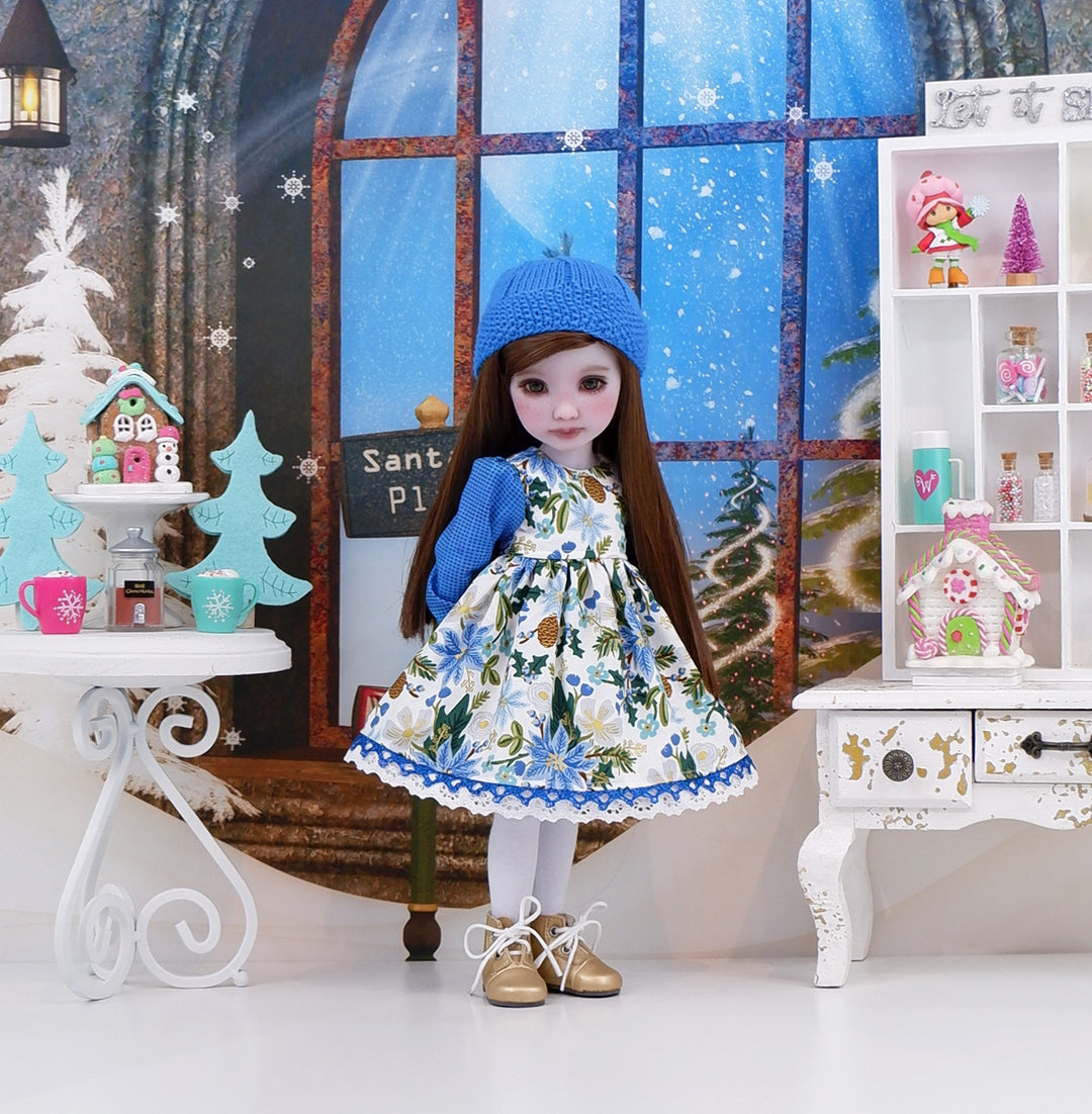 Blue Poinsettia - dress ensemble with boots for Ruby Red Fashion Friends doll