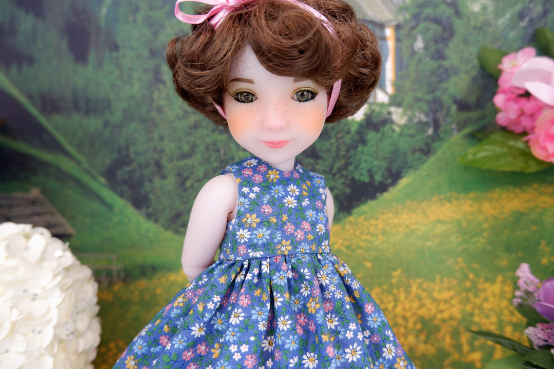 Blue Ridge Posies - dress and shoes for Ruby Red Siblies doll