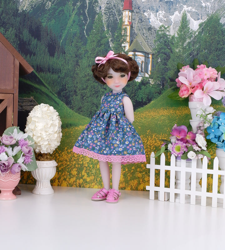 Blue Ridge Posies - dress and shoes for Ruby Red Siblies doll