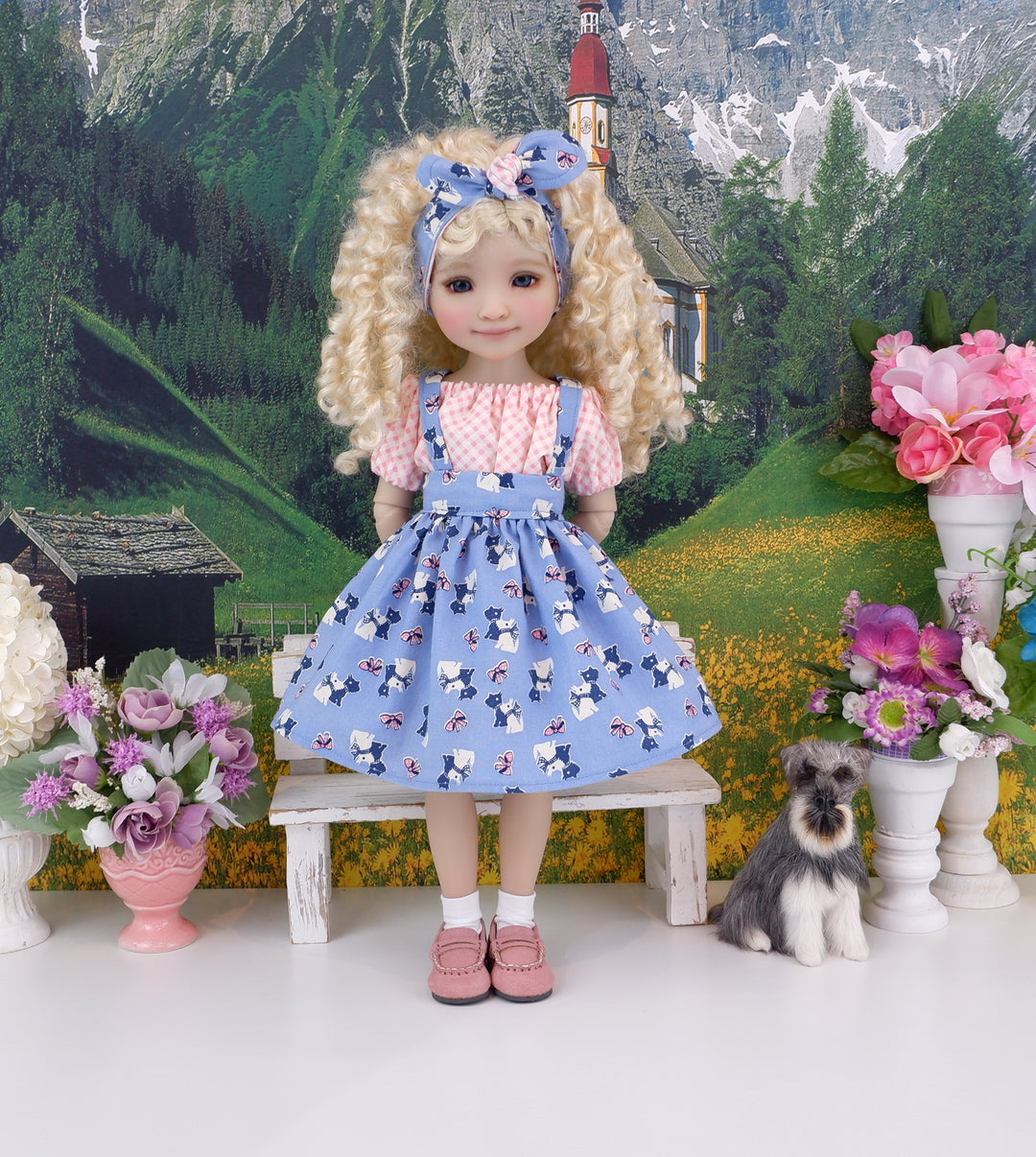 Blue Ridge Terrier - blouse & jumper with loafers for Ruby Red Fashion Friends doll