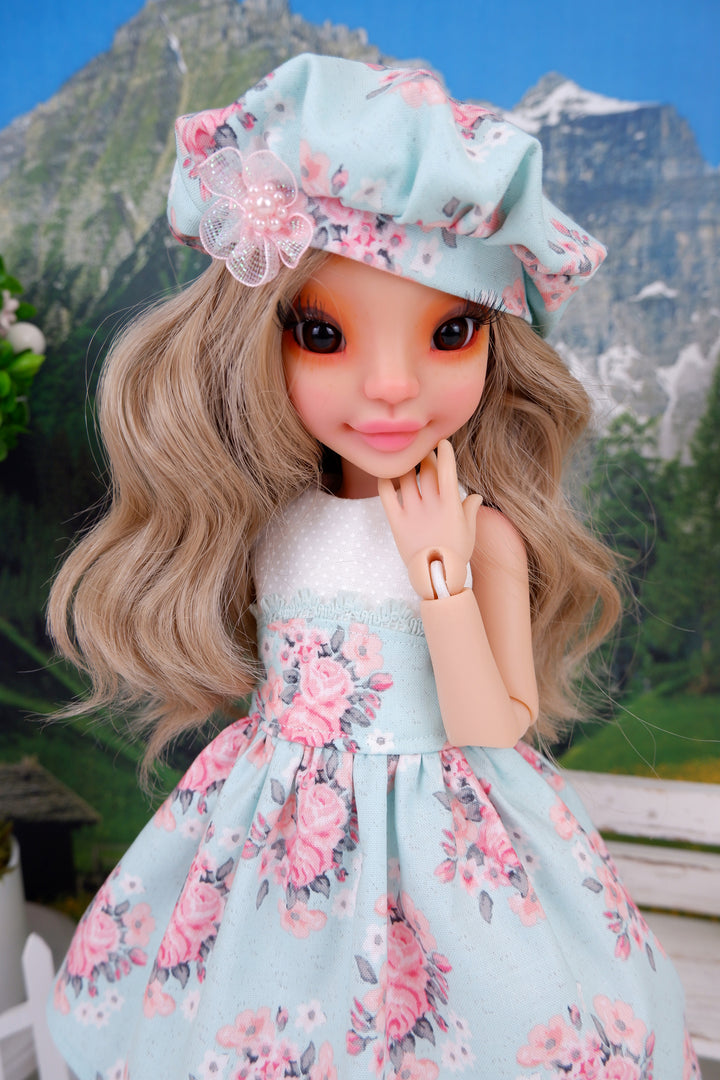 Blushing Roses - dress with sandals for Ava BJD doll