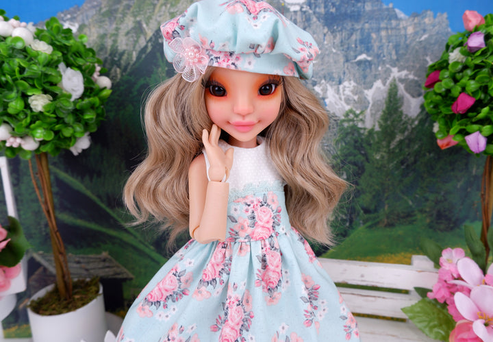 Blushing Roses - dress with sandals for Ava BJD doll
