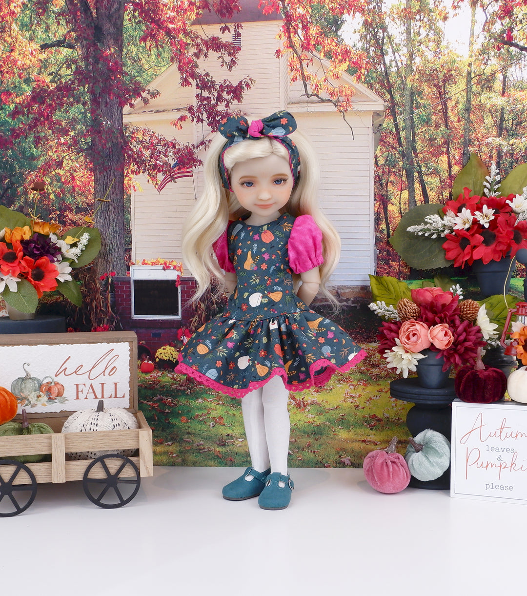 Bright Pumpkin Patch - dress with shoes for Ruby Red Fashion Friends doll