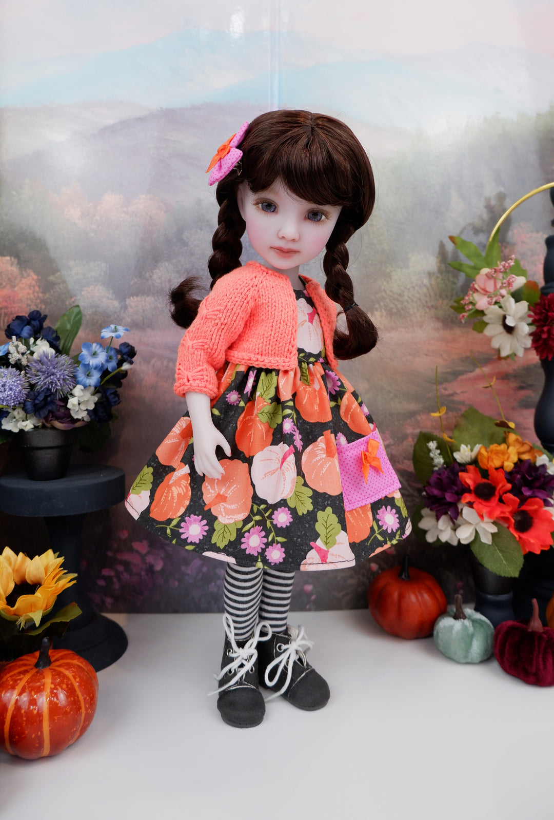 Bright Pumpkins - dress with sweater & boots for Ruby Red Fashion Friends doll