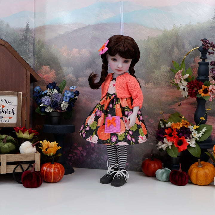 Bright Pumpkins - dress with sweater & boots for Ruby Red Fashion Friends doll