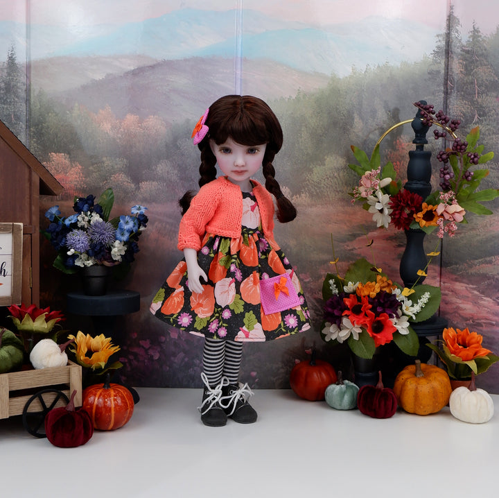 Bright Pumpkins - dress with sweater & boots for Ruby Red Fashion Friends doll