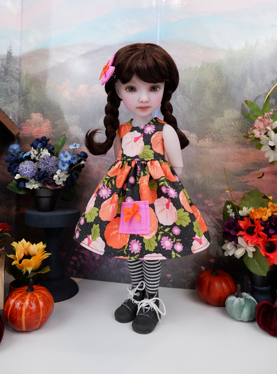 Bright Pumpkins - dress with sweater & boots for Ruby Red Fashion Friends doll