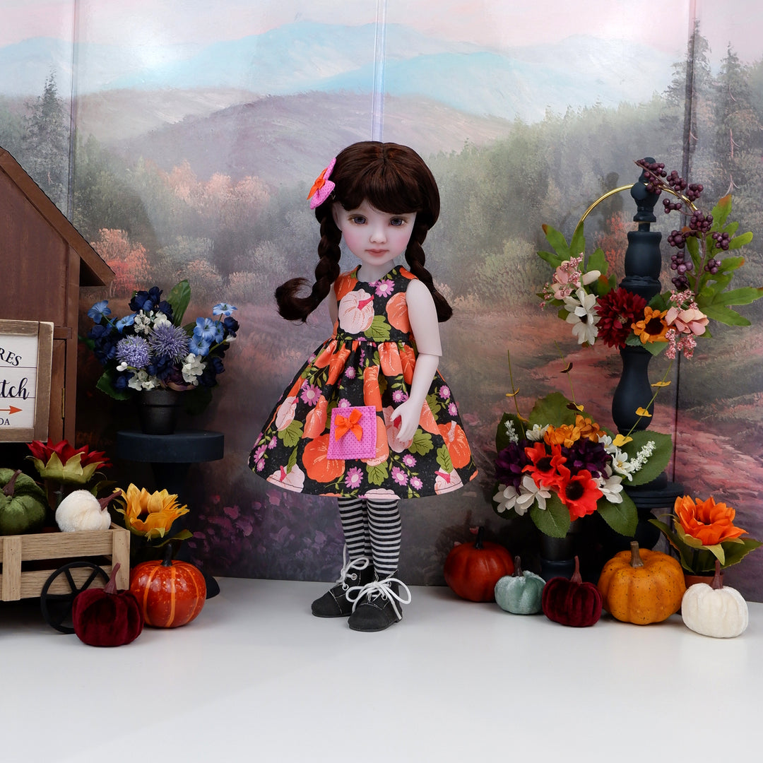 Bright Pumpkins - dress with sweater & boots for Ruby Red Fashion Friends doll