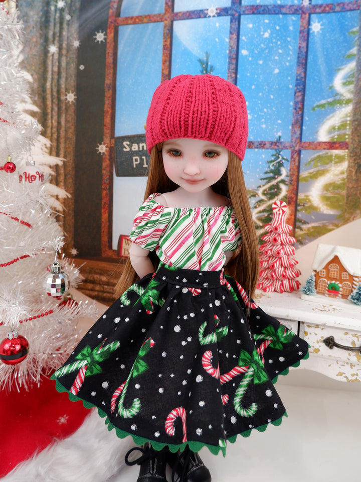 Candy Cane Cutie - blouse & skirt with boots for Ruby Red Fashion Friends doll