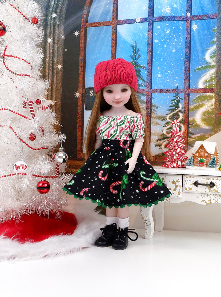 Candy Cane Cutie - blouse & skirt with boots for Ruby Red Fashion Friends doll