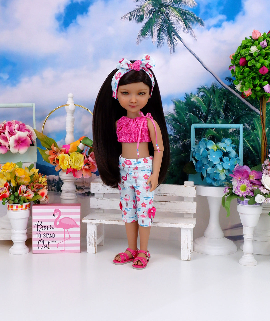 Caribbean Flamingo - crop top & capris with sandals for Ruby Red Fashion Friends doll