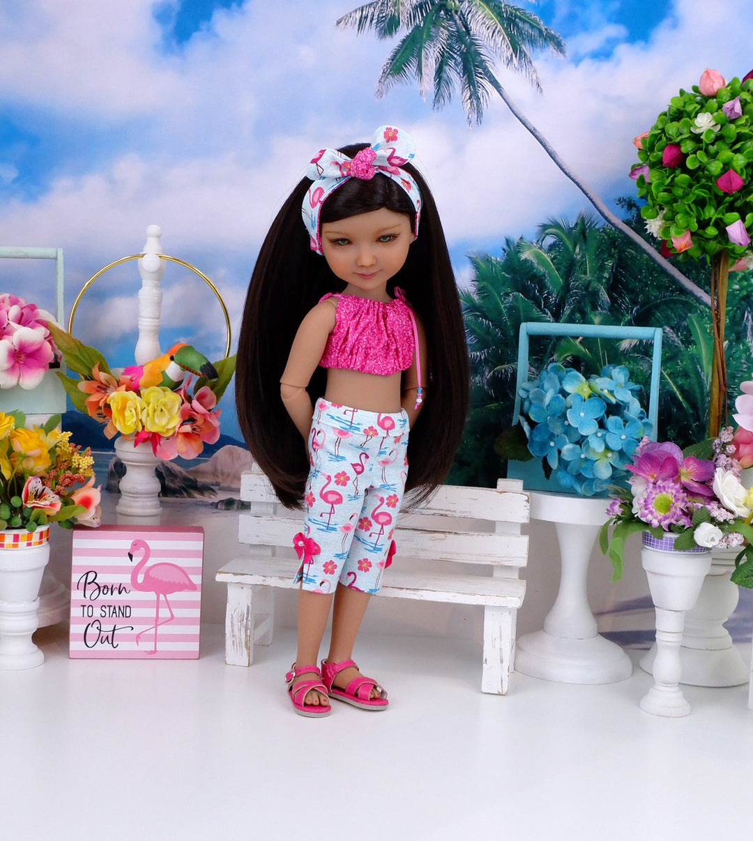 Caribbean Flamingo - crop top & capris with sandals for Ruby Red Fashion Friends doll