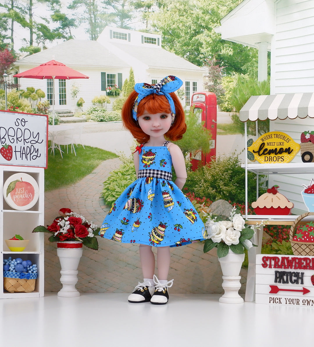 Cherries in a Bowl - dress with saddle shoes for Ruby Red Fashion Friends doll