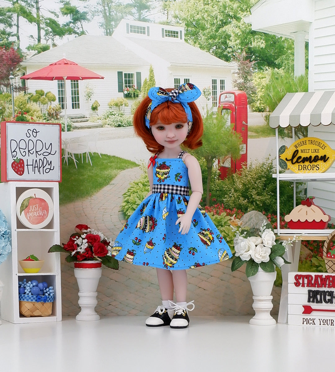Cherries in a Bowl - dress with saddle shoes for Ruby Red Fashion Friends doll