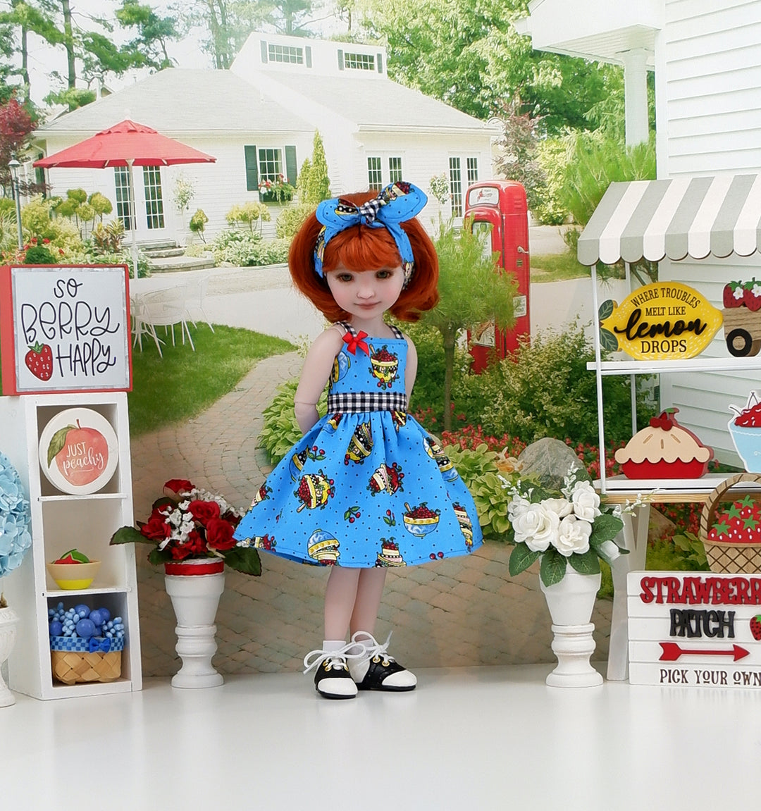 Cherries in a Bowl - dress with saddle shoes for Ruby Red Fashion Friends doll
