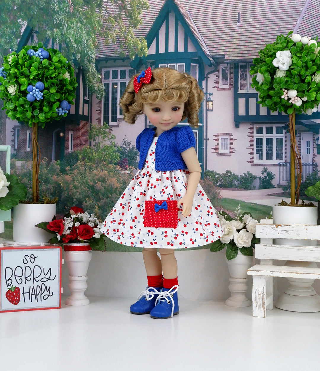 Cherry Americana - dress with sweater & boots for Ruby Red Fashion Friends doll