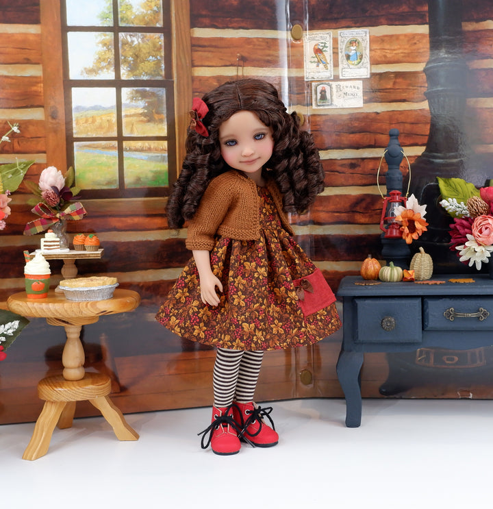 Chestnut Leaves - dress with sweater & boots for Ruby Red Fashion Friends doll