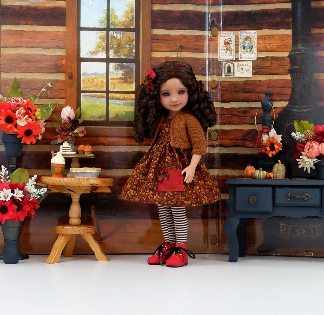 Chestnut Leaves - dress with sweater & boots for Ruby Red Fashion Friends doll