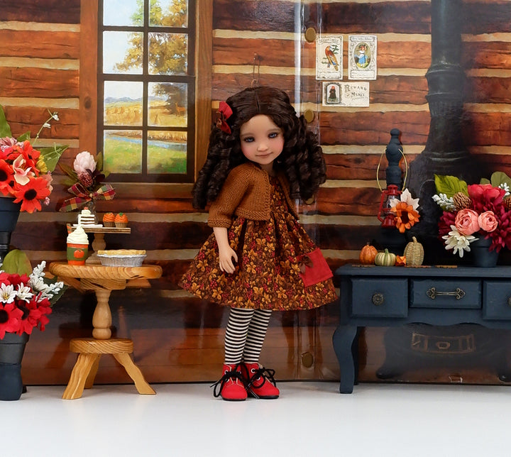 Chestnut Leaves - dress with sweater & boots for Ruby Red Fashion Friends doll