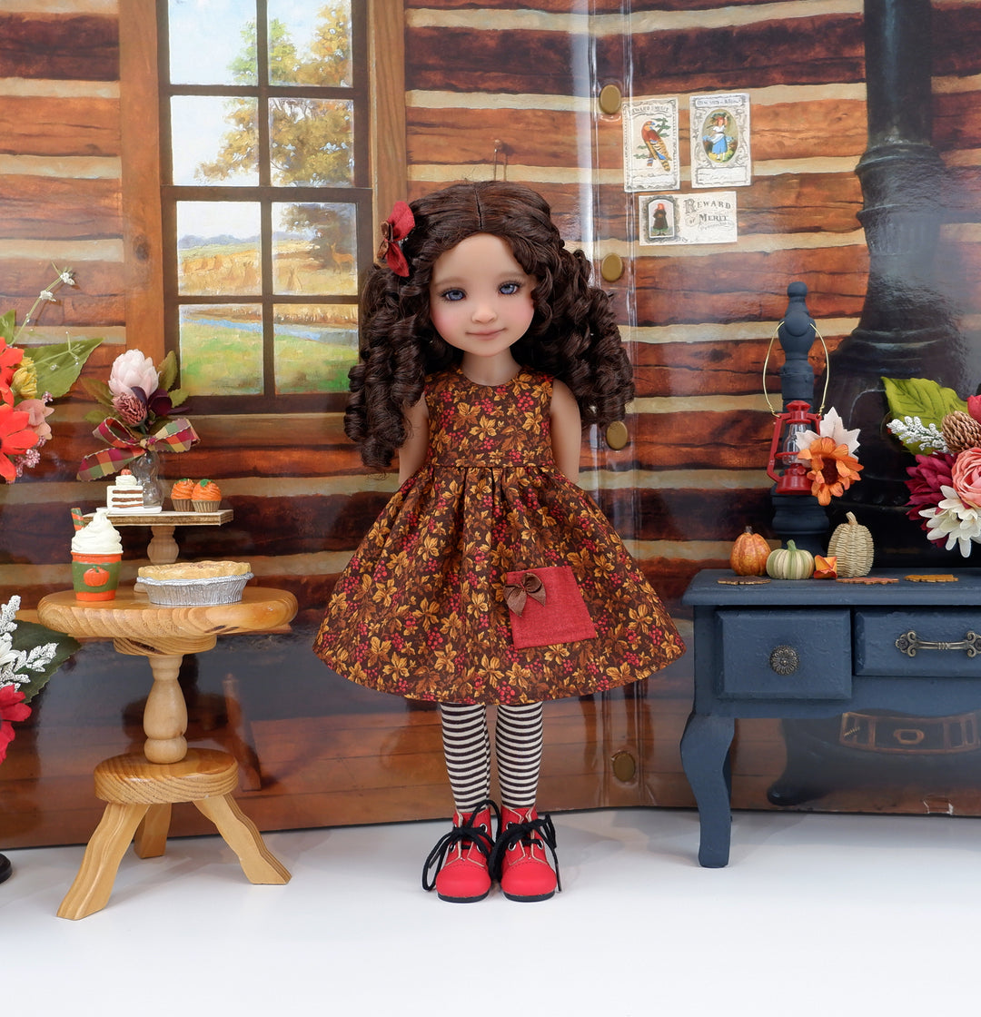 Chestnut Leaves - dress with sweater & boots for Ruby Red Fashion Friends doll