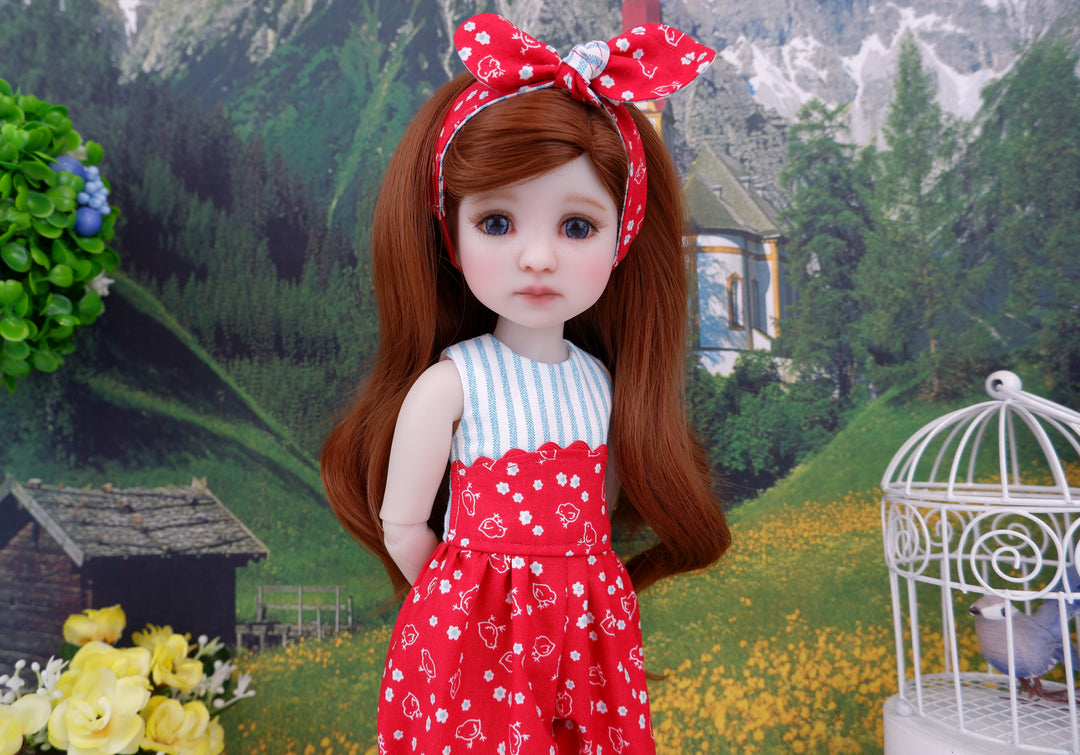 Chicken Coop - romper with boots for Ruby Red Fashion Friends doll