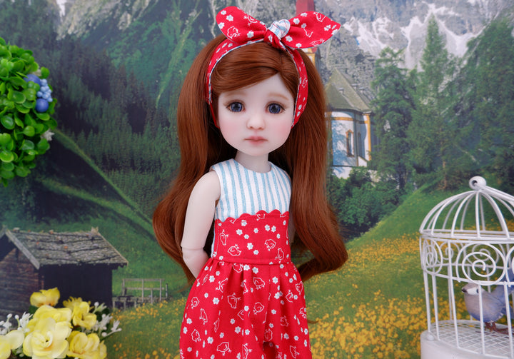 Chicken Coop - romper with boots for Ruby Red Fashion Friends doll