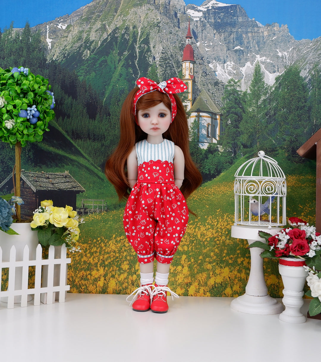 Chicken Coop - romper with boots for Ruby Red Fashion Friends doll