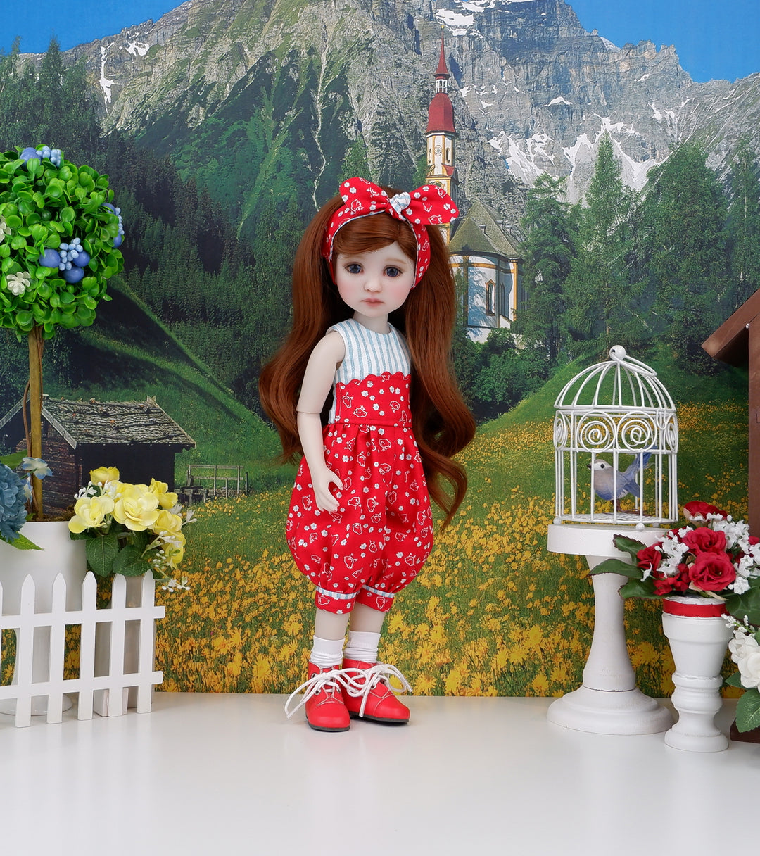 Chicken Coop - romper with boots for Ruby Red Fashion Friends doll