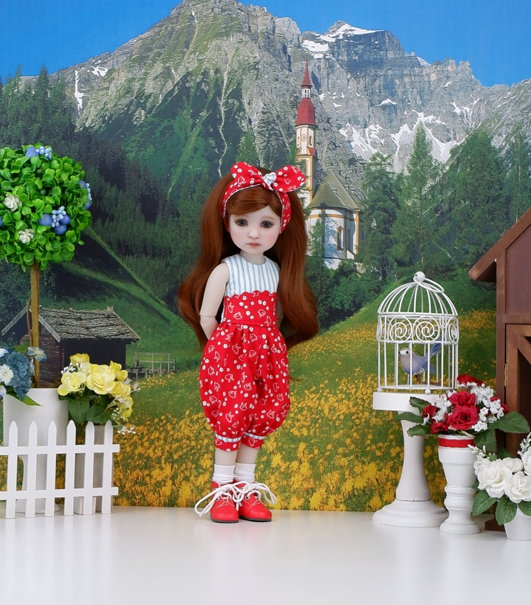 Chicken Coop - romper with boots for Ruby Red Fashion Friends doll