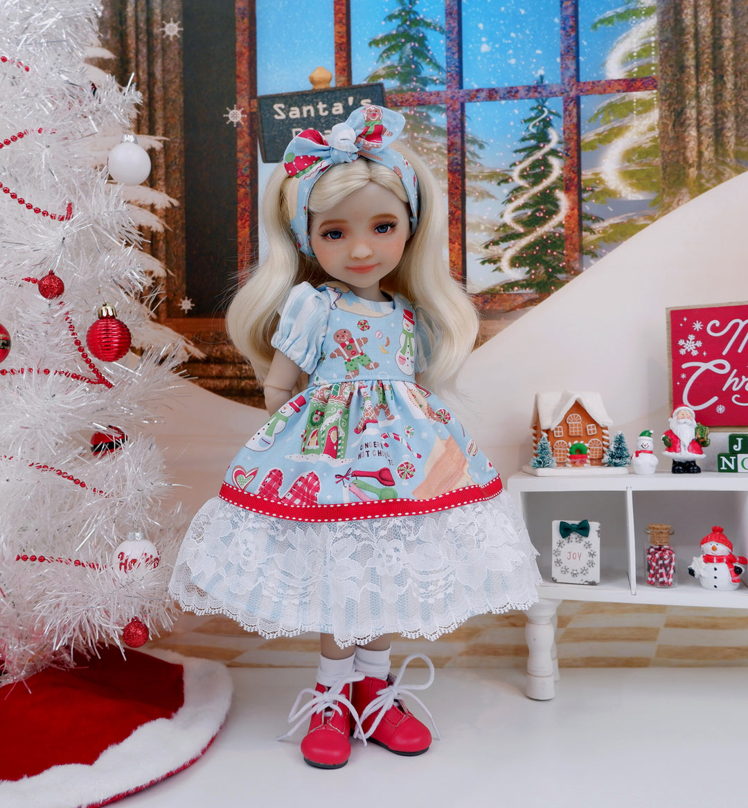 Christmas Shortbread - dress & pinafore with boots for Ruby Red Fashion Friends doll