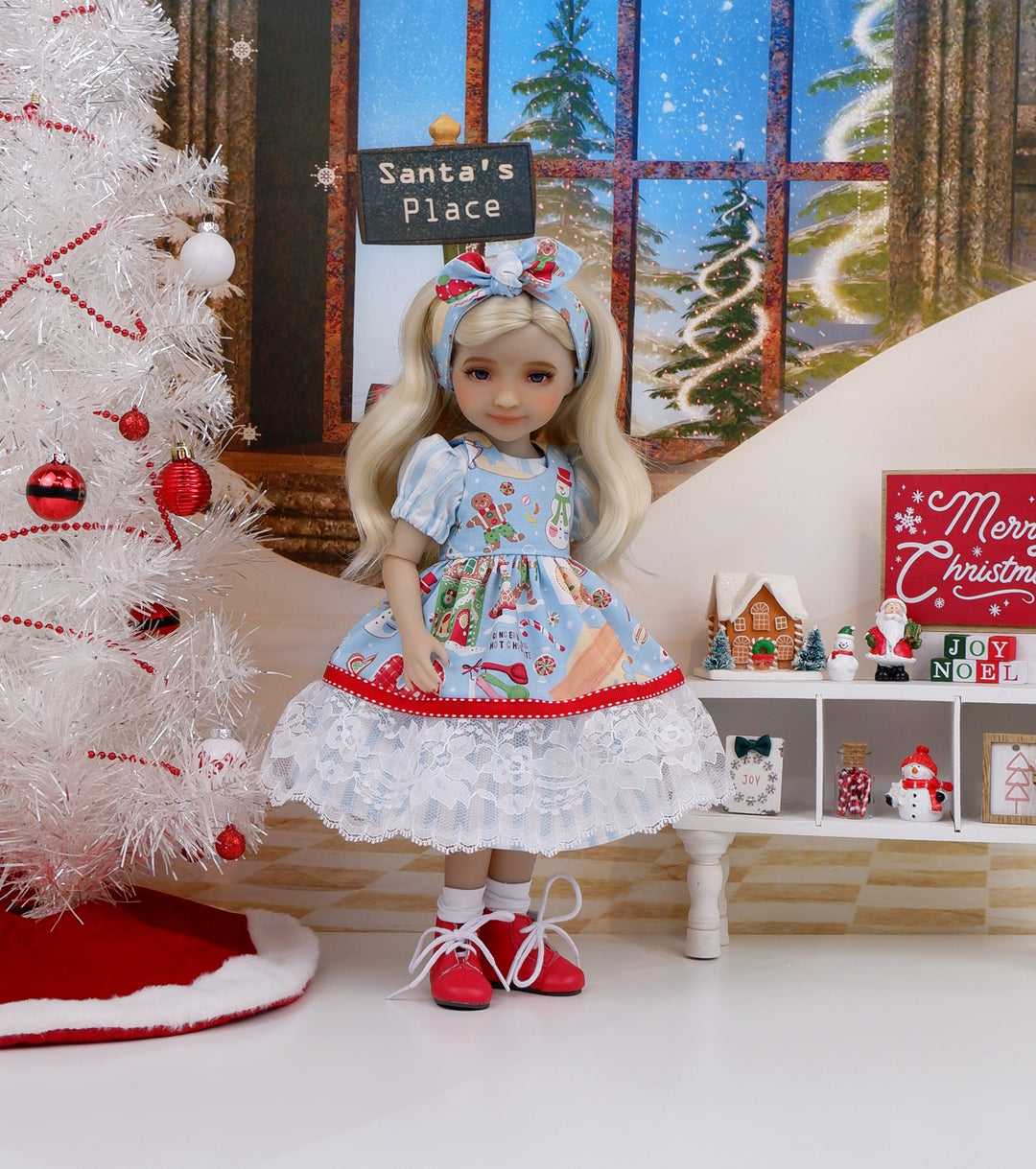 Christmas Shortbread - dress & pinafore with boots for Ruby Red Fashion Friends doll Christmas Shortbread - dress & pinafore with boots for Ruby Red Fashion Friends doll