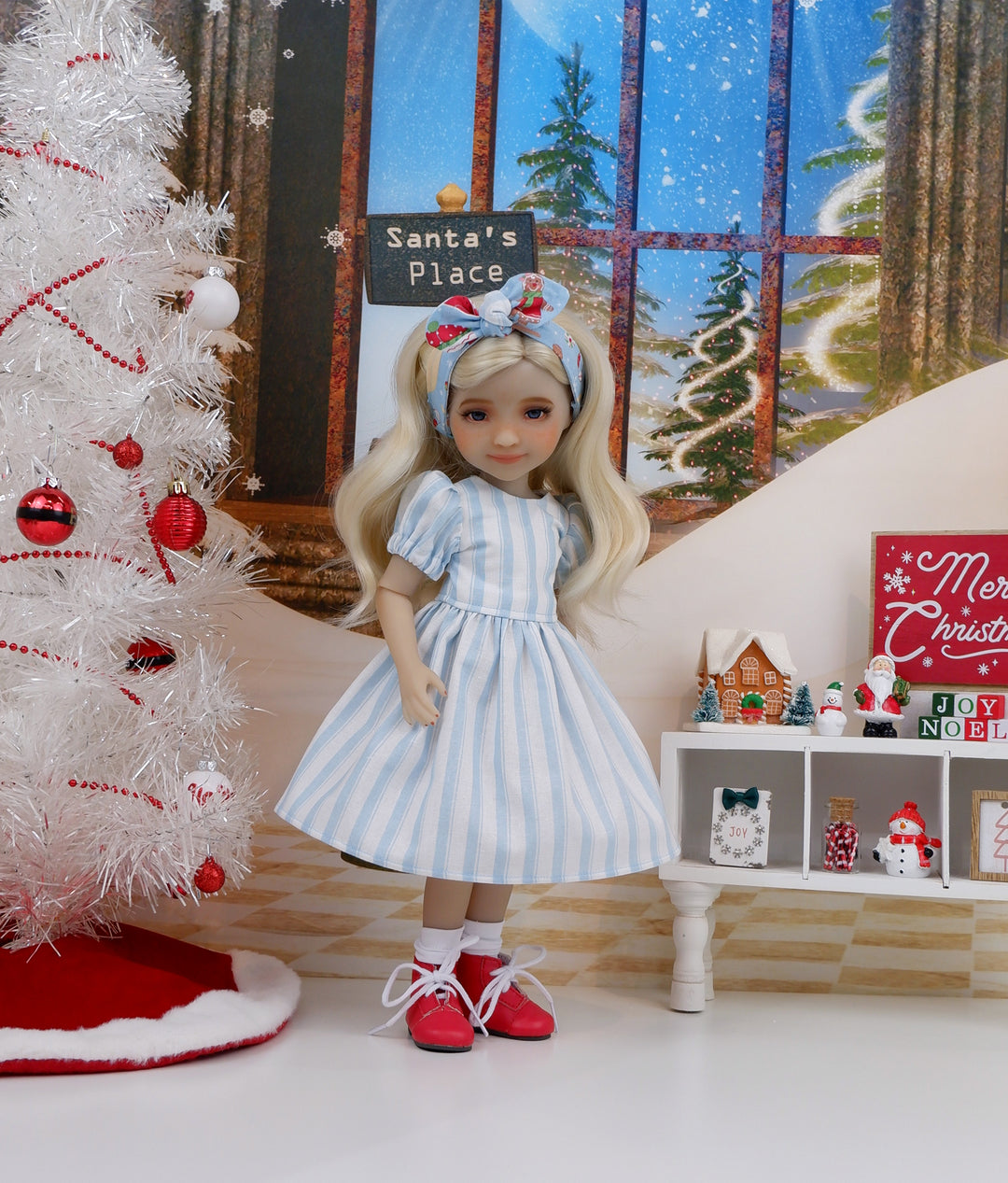 Christmas Shortbread - dress & pinafore with boots for Ruby Red Fashion Friends doll