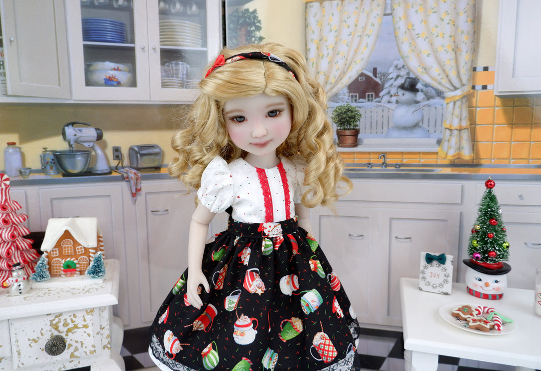 Cocoa Mugs - dress & apron with shoes for Ruby Red Fashion Friends doll