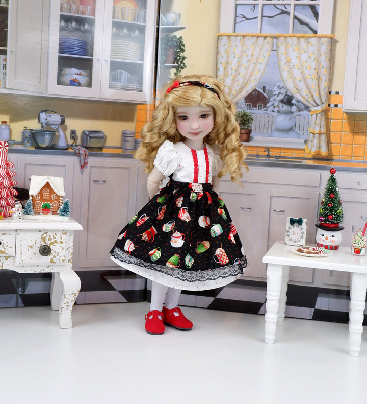 Cocoa Mugs - dress & apron with shoes for Ruby Red Fashion Friends doll